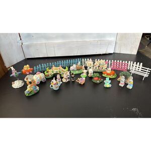 Lot of 24 EASTER Decoration Bunnies, Benches Fence Bunnie  Train  & Bridge
